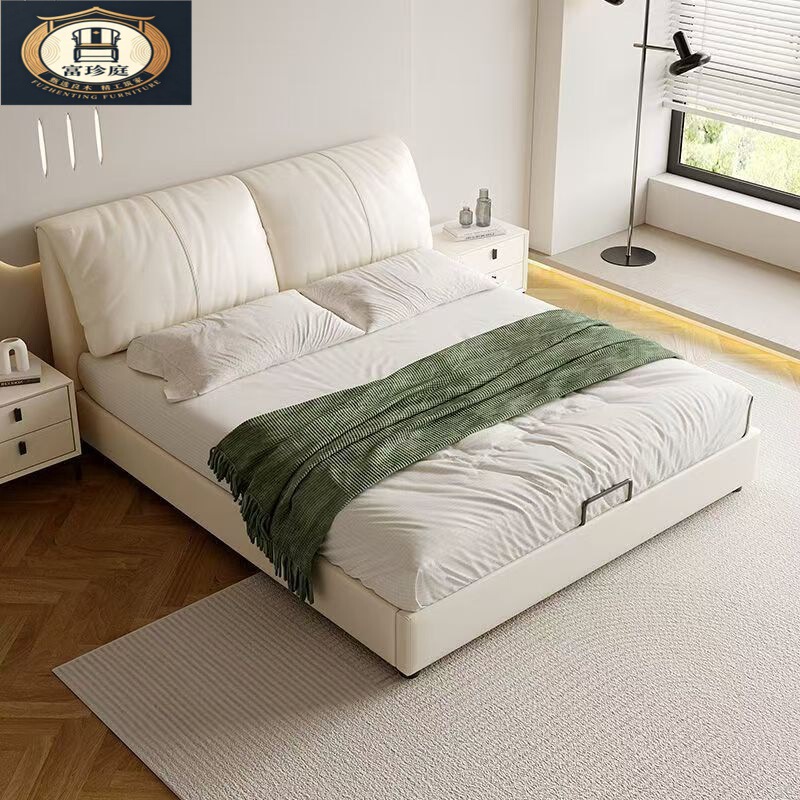 Elephant Ear Leather Bed, French Cream Style, Modern Minimalist, High-End Feel, Double Soft Upholstered Storage Bed for Master Bedroom, Wedding Bed Elephant Ear Leather Bed, French Cream Style, Modern Minimalist, High-End Feel, Double Soft Upholstered Storage Bed for Master Bedroom, Wedding Bed
