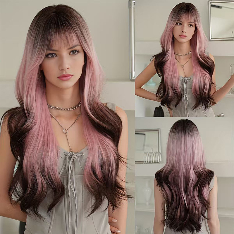 Cross-Border European and American Style Women's Wig, Meteorite Black and White Gradient Long Curly Hair, Natural Big Waves, Synthetic Fiber, Fashionable Full Wig Cross-Border European and American Style Women's Wig, Meteorite Black and White Gradient Long Curly Hair, Natural Big Waves, Synthetic Fiber, Fashionable Full Wig