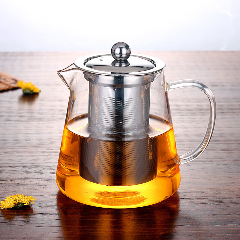 Manufacturer Wholesale High Borosilicate Heat-Resistant Glass Teapot Transparent Kung Fu Tea Set Teapot Stainless Steel Filter Flower Teapot