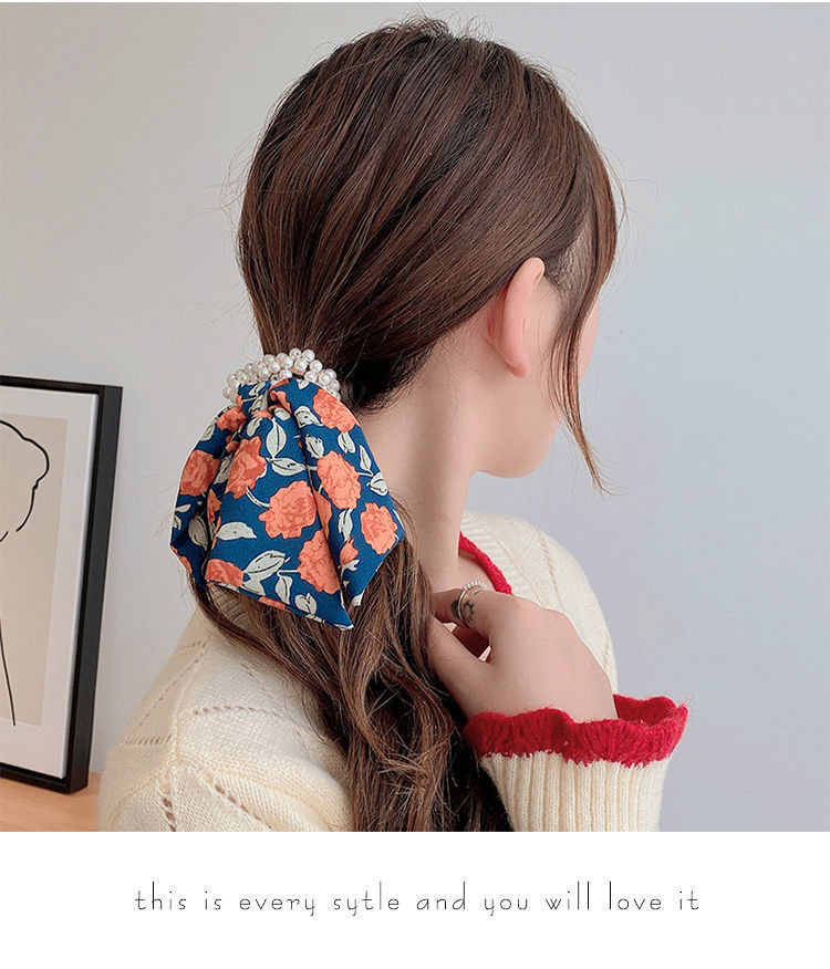 De las mujeres de estilo coreano arco floral cuerda del pelo de la vendimia cinta de perlas banda de pelo Mori headwear lazo del pelo banda de goma de las mujeres