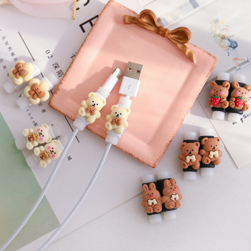 Cute milk coffee color data cable protective cover cartoon mobile phone charging cable anti-break protector headphone cable protective case