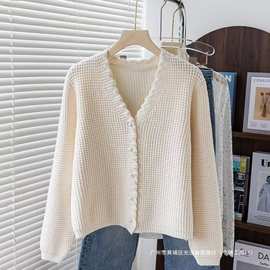秋冬款针织开衫韩版洋气短款小香风毛衣女外套新款外穿别致上衣潮