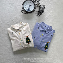 秋装新品 日系森女系复古磨毛立体刺绣宽松翻领百搭长袖衬衫女装