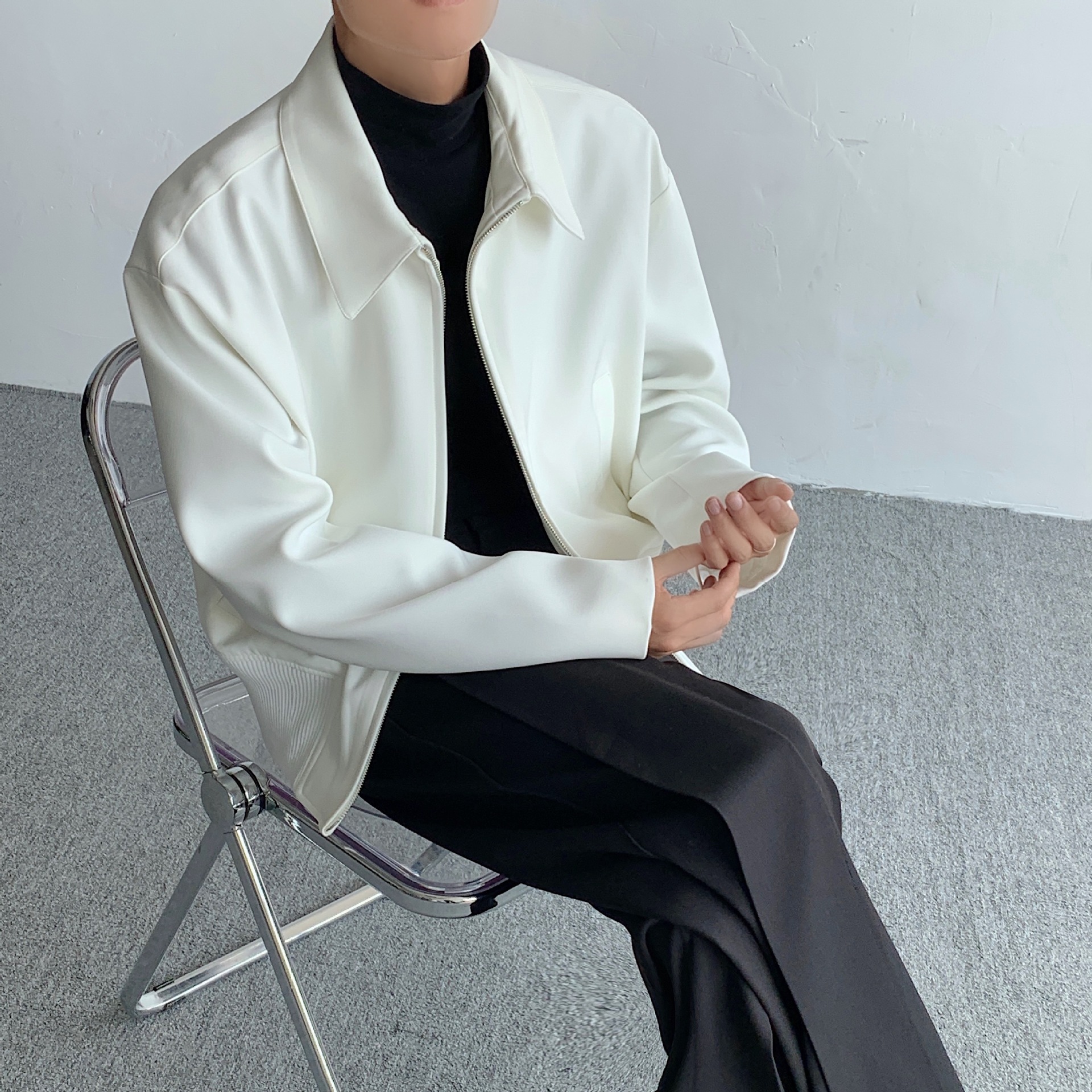 New men's trendy and high-end autumn executive jacket with shoulder pads, short cardigan and zipper, baseball jersey_voghion.com