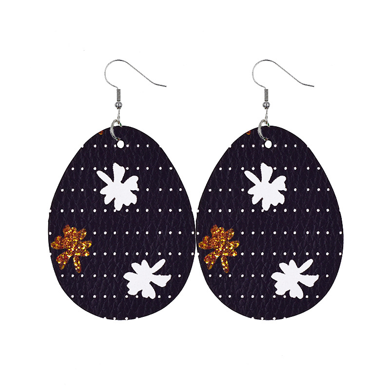 1 Pair Retro Rabbit Water Droplets Egg Pu Leather Patchwork Easter Women's Drop Earrings display picture 3