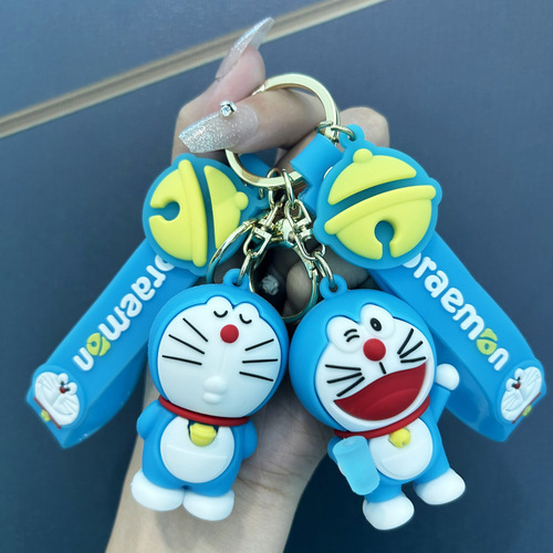 Animation Doraemon Cartoon Jingle Bell Cat Blue Fatty Keychain Cute Cat Doll Car Small Pendant Accessories