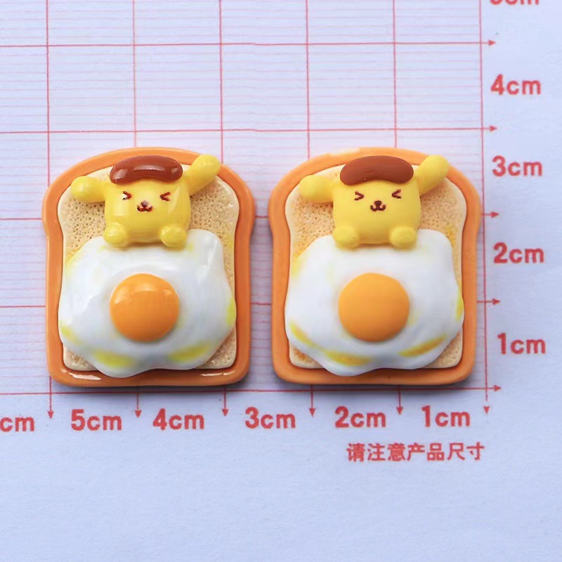 Nueva historieta Linda tostada de huevo frito animal DIY accesorios crema pegamento resina accesorios para el cabello horquilla Copa pegatinas al por mayor
