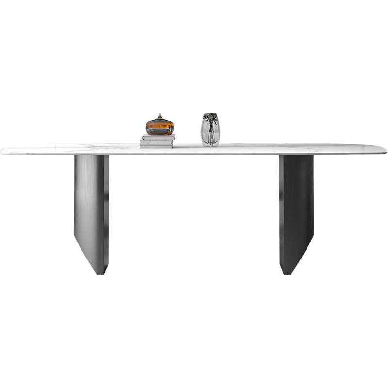 Mesa de comedor ligera de lujo italiano de tabla de roca moderna simple mesa de comedor casera pie de acero inoxidable mesa de comedor de piedra de lujo rectangular
