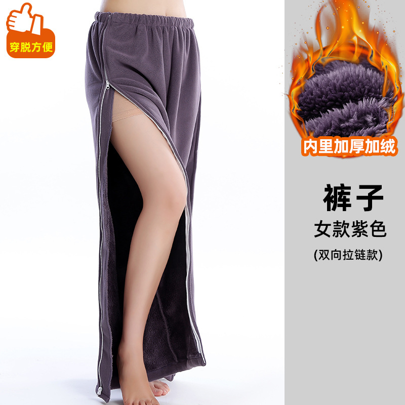 두꺼운 벨벳 여성용 보라색 바지