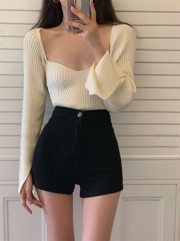 Petite Red High-Waisted Denim Shorts for Women, Summer New American Style, Stretchy, Slimming, Butt-Lifting Hot Pants