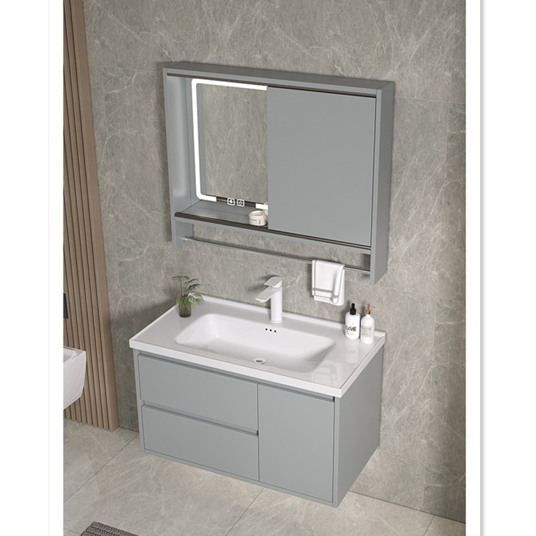 Espejo de Feng Shui oculto tipo push-pull de cerámica integral lavabo gabinete de baño combinado lavabo de baño lavabo de manos gabinete lavabo