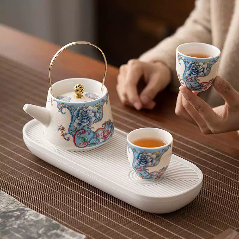 Master cup tea cup handmade silk silver peony master cup ceramic kung fu tea set single tea cup tea cup