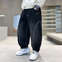 男童弹力牛仔裤2025春秋新款长裤男孩时髦宽松哈伦裤儿童百搭裤子