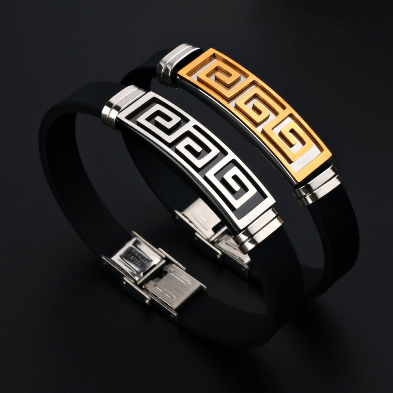 Stainless Steel Electroplated Silicone Bracelet Gold Silver Men's Bracelet Bracelet Jewelry European and American Cross-Border Dropshipping