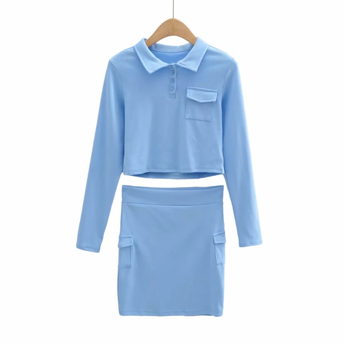 lapel long-sleeved short T-shirt high-waist slimming skirt suit NSHS43097