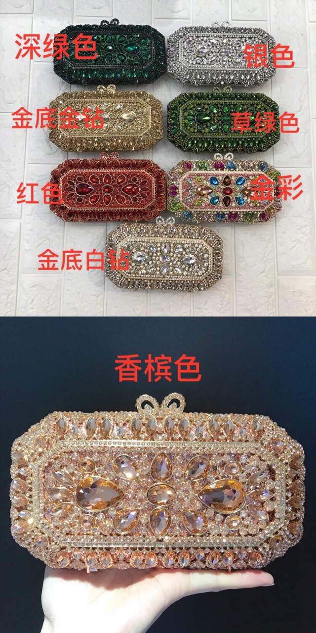 Túi clutch dạ tiệc hình vuông đính đá rhinestone phong cách Âu Mỹ — Màu Xanh Cỏ chi tiết 1