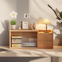 桌面带柜门书架置物架办公桌上小型多层文件架整理架收纳简易书柜