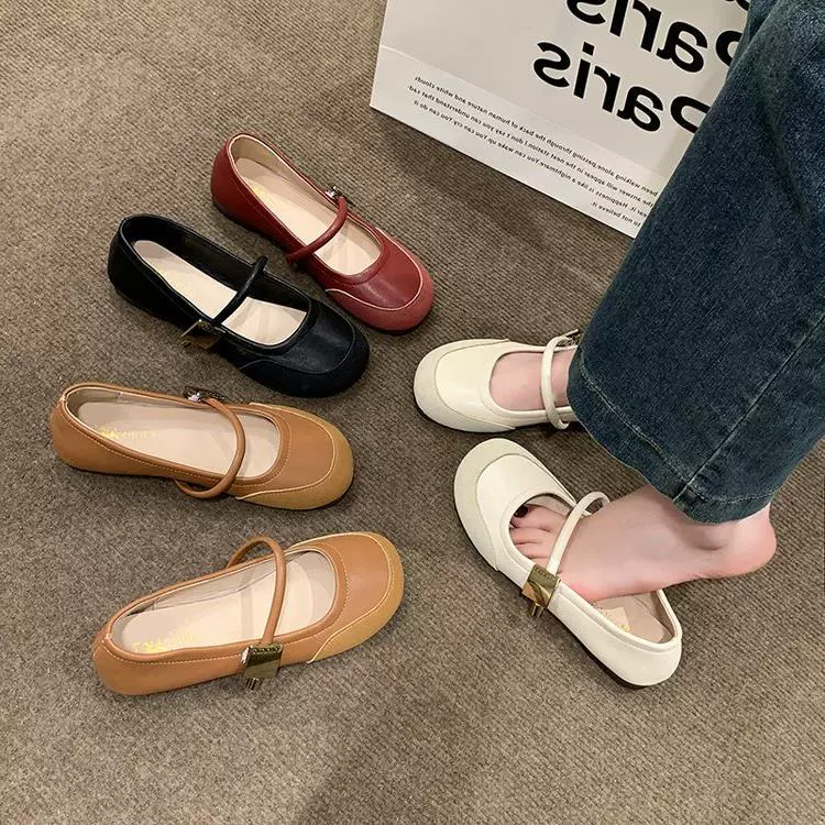 Ретро с круглой головкой металлическая пряжка Lefu обувь женская 2024 весна и лето мягкая кожа фасоль одиночная обувь