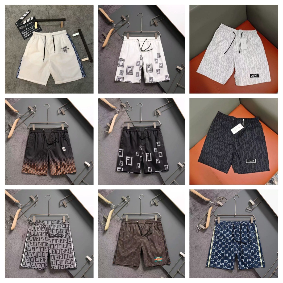 Cross-Border Foreign Trade High-Quality Full-Print Letter Printed Shorts Trendy Brand Loose Casual Sports Beach Shorts for Men to Wear Outside