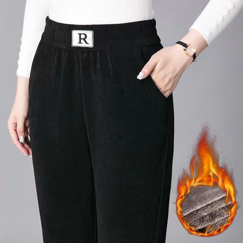 Pantalones harén de terciopelo europeos para mujer 2023 Otoño e Invierno forrados de lana gruesa cintura alta ropa exterior casual Pantalones rectos de todos los partidos pantalones de rábano image 8