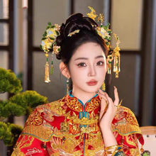 新中式婚礼金绿色发簪项圈配饰中式龙凤褂钗古装头饰秀禾饰品流苏