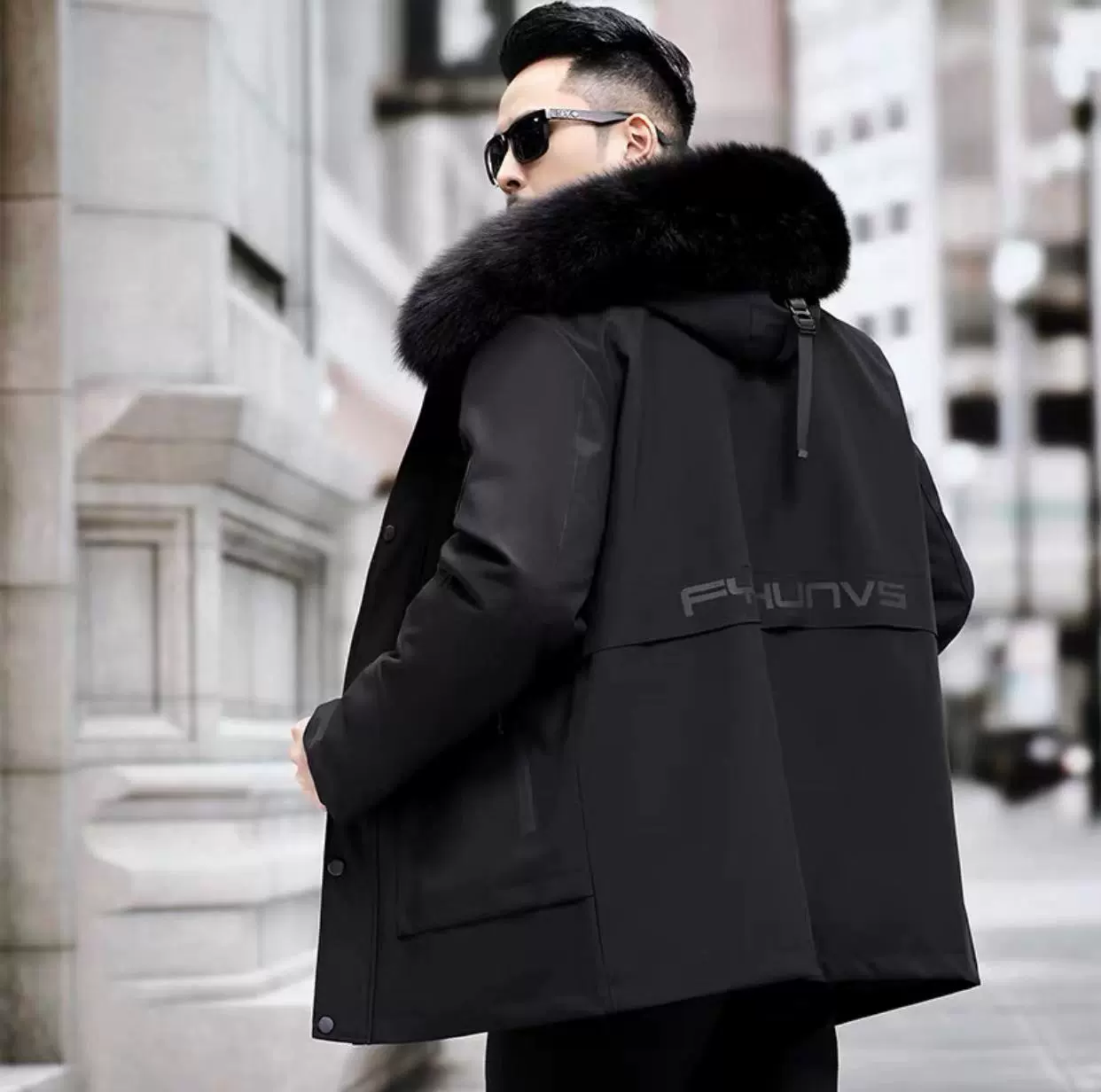新款派克服冬男士可拆卸獭兔毛内胆狐狸毛领中长款皮草外套大衣男