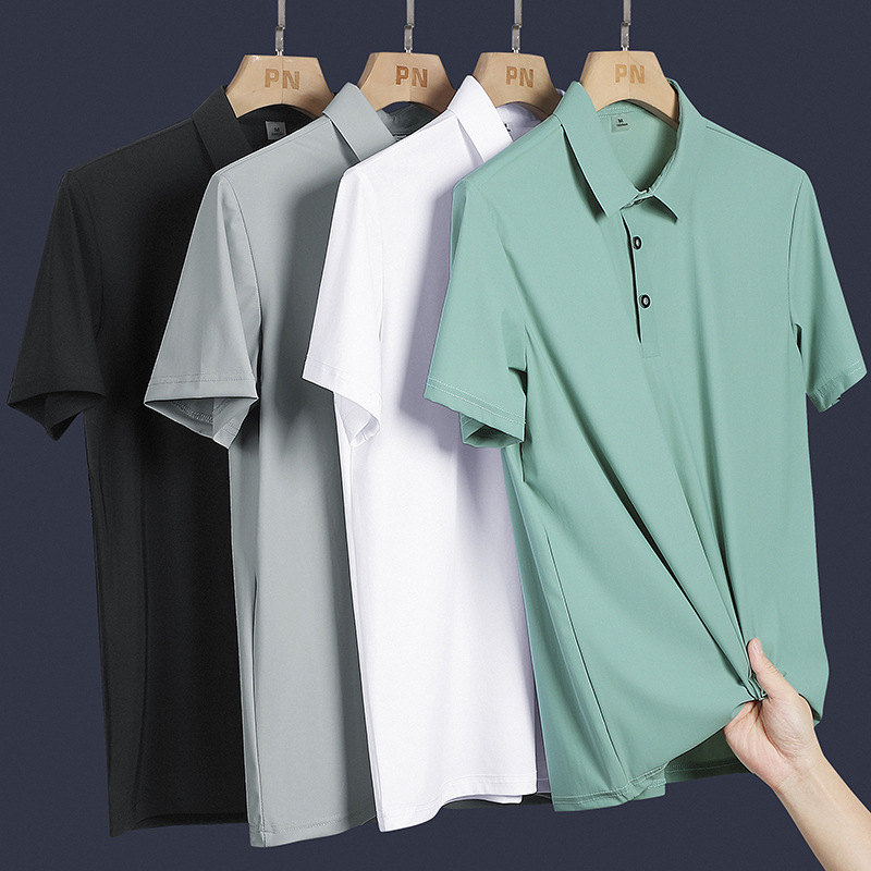 Camiseta de verano de hielo de manga corta Polo para hombre delgada ropa de papá con solapa de ropa de negocios casuales camiseta de papá para hombre