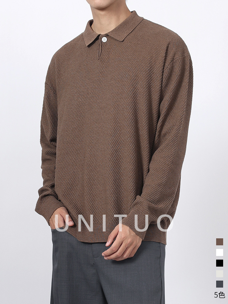 Lacer americano hombre casual versátil camiseta de punto otoño invierno con solapa polo camiseta de manga larga suéter de hombre chaqueta superior
