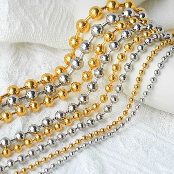 Cross-border European and American Fashion Commuter Gold Bead Necklace Women's All-match Simple Stainless Steel Color Preservation Necessary Jewelry