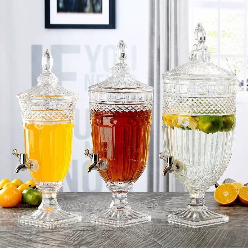 Jarra de jugo con relieve de estilo europeo, con boquilla y tapa, cristal grueso, gran capacidad, jarra de agua fría de alta gama