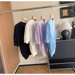 手作りのフランス式の精緻な透かし彫りの半袖のニットの女性の春夏の新型のゆったりした気質の上着