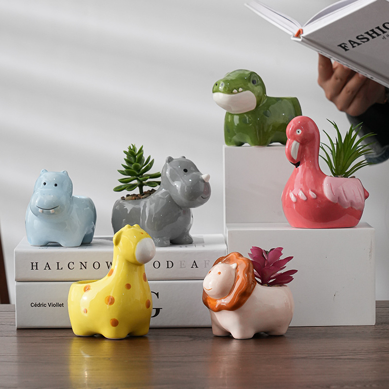 外贸陶瓷卡通花盆跨境热卖简约可爱卡通多肉花盆创意家居园艺盆栽