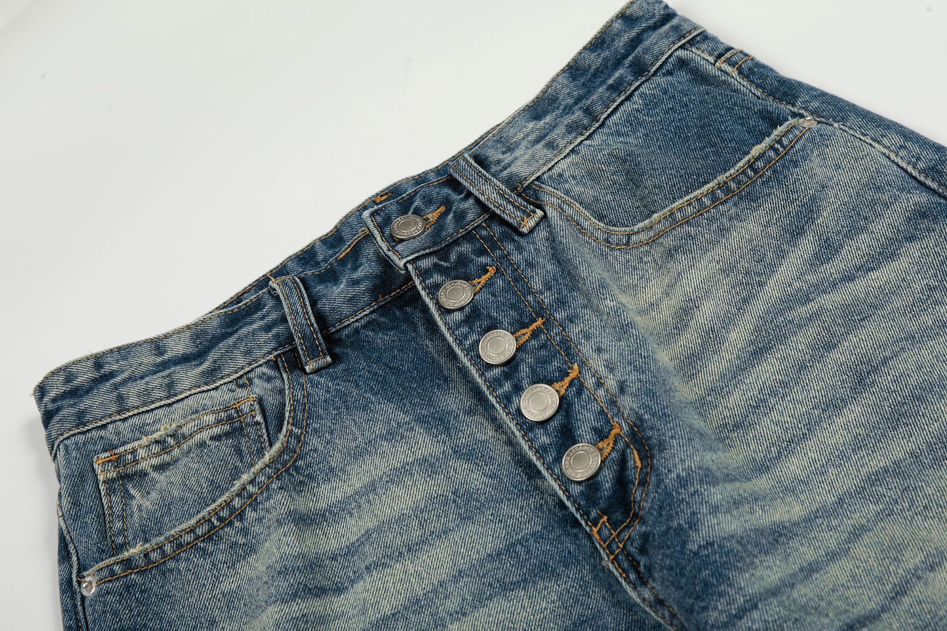 Unisex High Quality Denim Jeans High Street Retro Style Whiskered Texture Design Loose Straight Leg For Men_viptrois.com