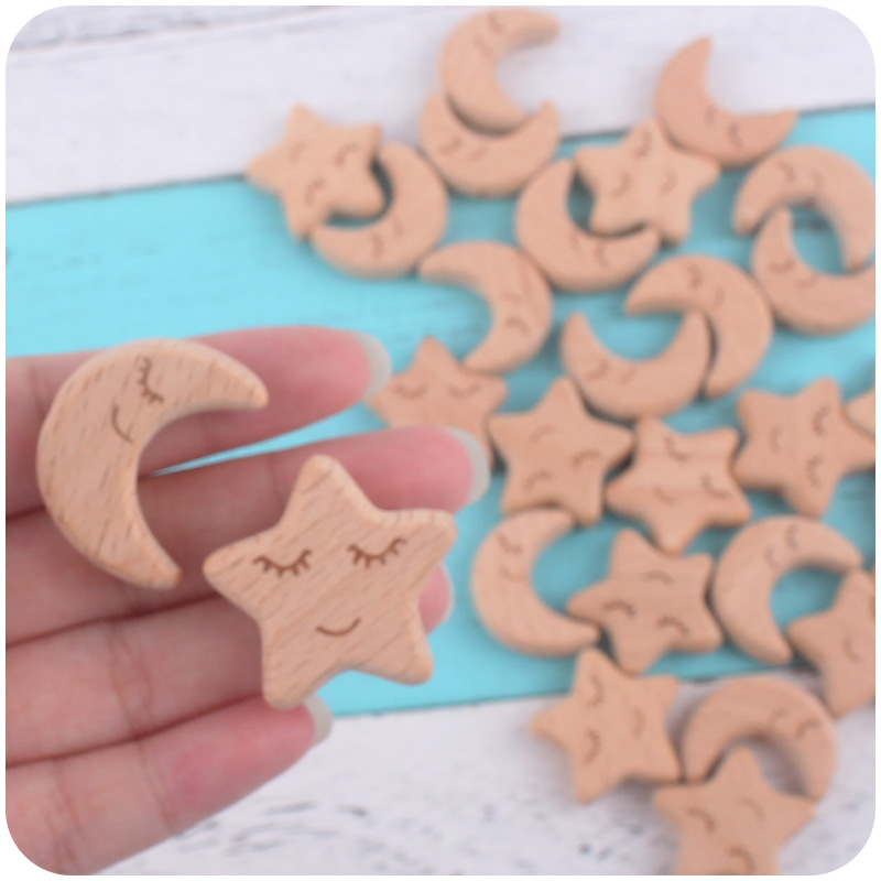 Nuevo bebé suministros de haya estrella Luna sonriente Cara modelado creativo DIY chupete cadena mordedor pulsera Accesorios