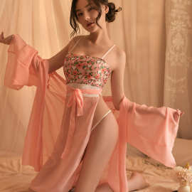夜趣古装花醉汉服诱惑套装睡衣女性感古代肚兜制服雪纺纱透明睡裙