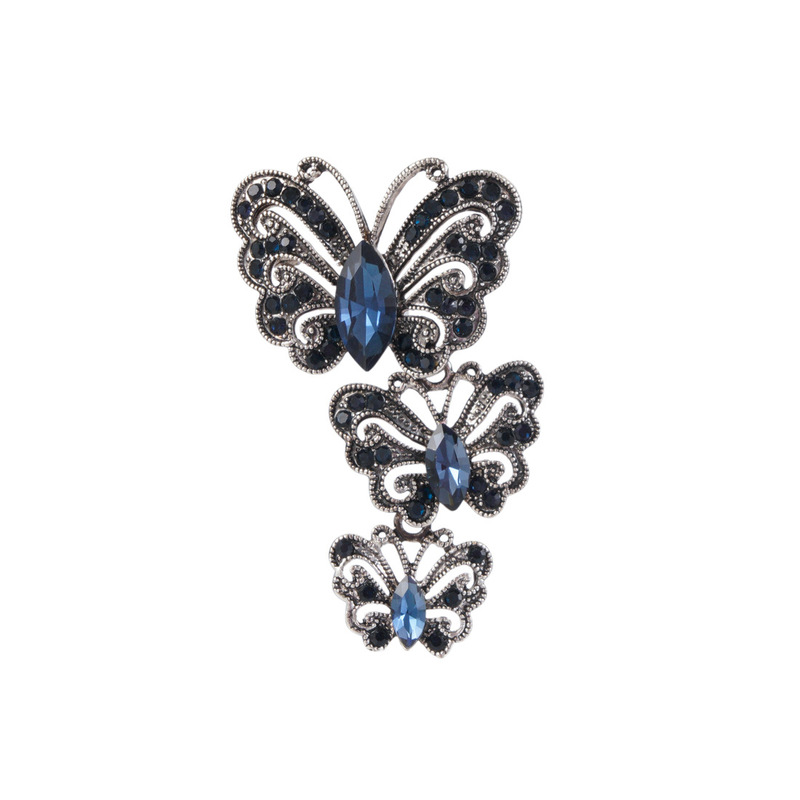 Foreign Trade Cross-border Alloy Diamond Three Butterfly Long Brooch Women's Cute Pin Fashion Popular Corsage Accessories