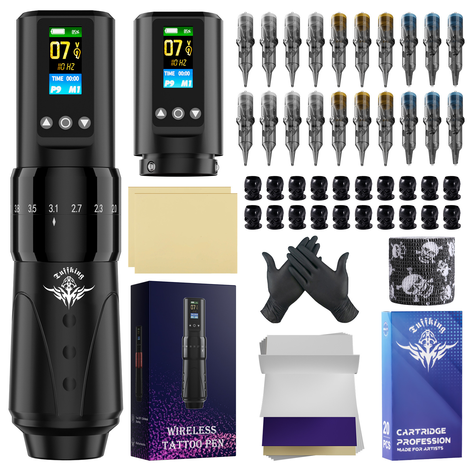 Máquina de tatuaje inalámbrica de batería dual de carrera ajustable para principiantes, juego de lápiz de tatuaje de pantalla, herramienta de tatuaje de niebla de línea cortada