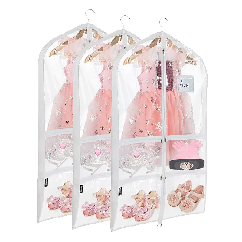 厂家现货透明PVC儿童舞蹈裙防尘袋多个口袋童装衣服防尘罩西装套