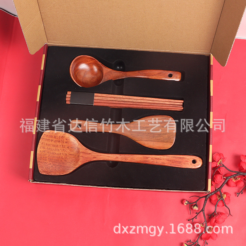 Palillos de alta gama 10 pares de palas caseras de tres piezas, palas de teca, palas de madera, cucharas de sopa, juego de cocina, regalo