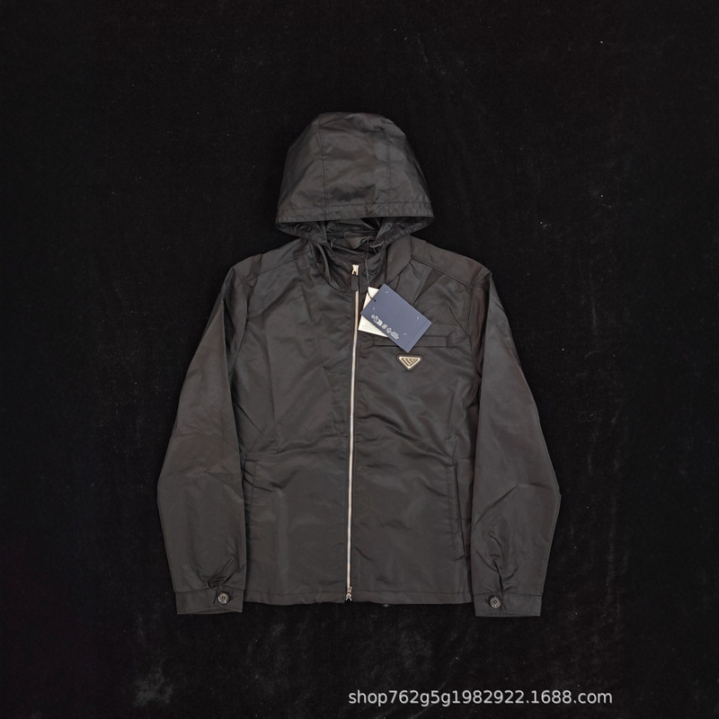 Correct Version P Brand 25Fw New Metal Triangle Logo Hooded Zip-Up Jacket Versatile Casual Ins Style