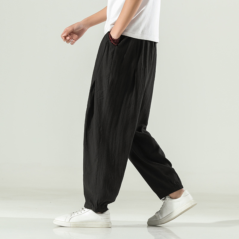 Spring and Summer 2023 Thin Chinese Style Men's Fashionable Ice Silk Bloomers Japanese Style Retro Large Size Loose Harem Pants for Men