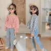 T-shirt, autumn long-sleeve, flowered, open shoulders, for 3-8 years old