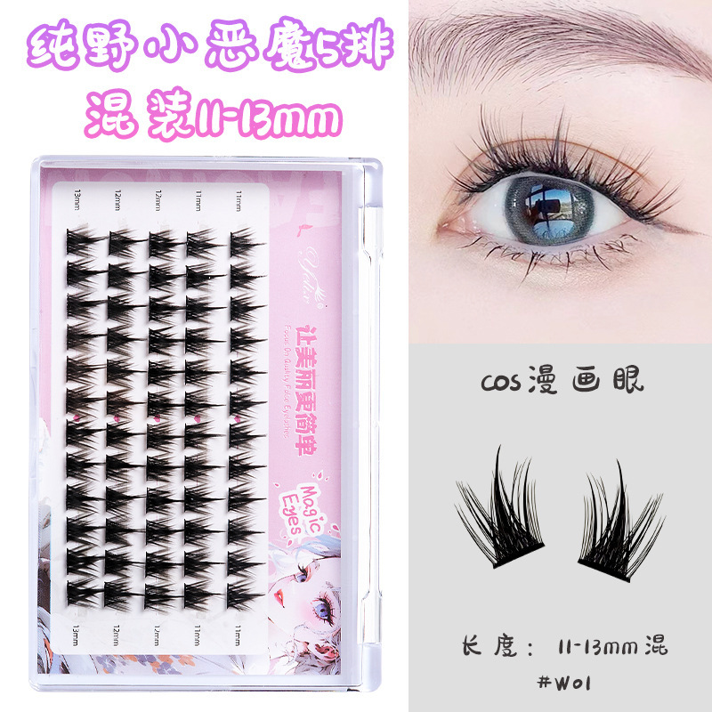 Fábrica de pestañas de espilla de trigo doble punta al por mayor pestañas falsas duras flores de sol naturales densas cómic pestañas sin cola