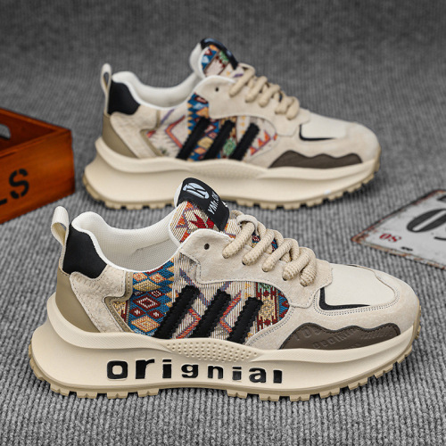 Men's 2025 Spring Fashion Versatile Dad Shoes, Personal Style Trendy Print Sports Shoes, Thick Sole Casual Shoes