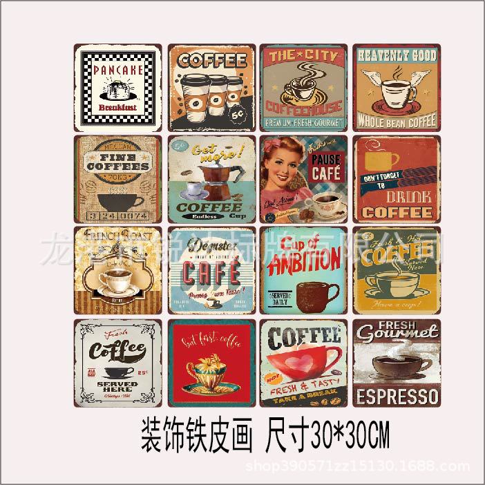 美式复古铝铁皮画跨境咖啡厅餐厅田园花园酒吧墙壁装饰画铁皮画