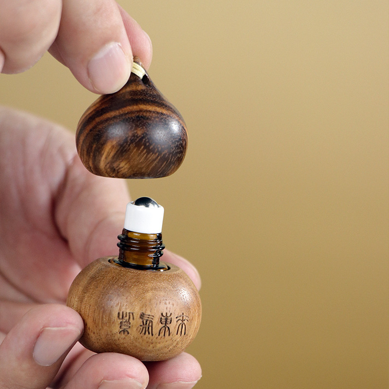 中式黑胡桃实木葫芦滚珠瓶精油香薰瓶跨境木质护肤品包材定制厂家|undefined