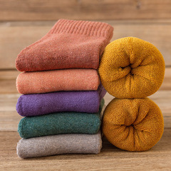 冬季加絨加厚保暖日系純色毛圈襪 地板襪 男女中筒棉襪 襪子批發