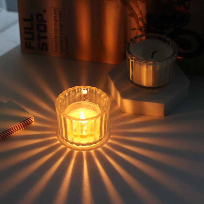Mini pequeño vidrio aromaterapia vela taza hogar rayas verticales candelabro frasco regalo fragancia romántica vela botella vacía