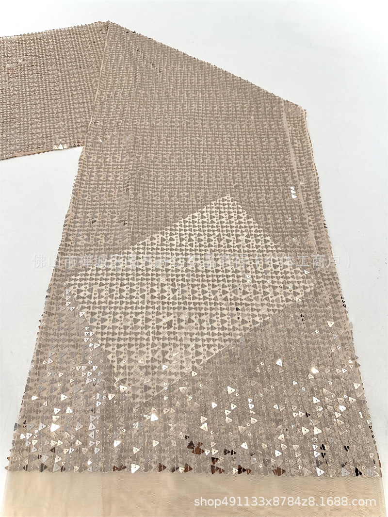 Triángulo full sequinilla elástica tela de malla de verano transpirable bordada ropa de moda fuente de fábrica de suministro