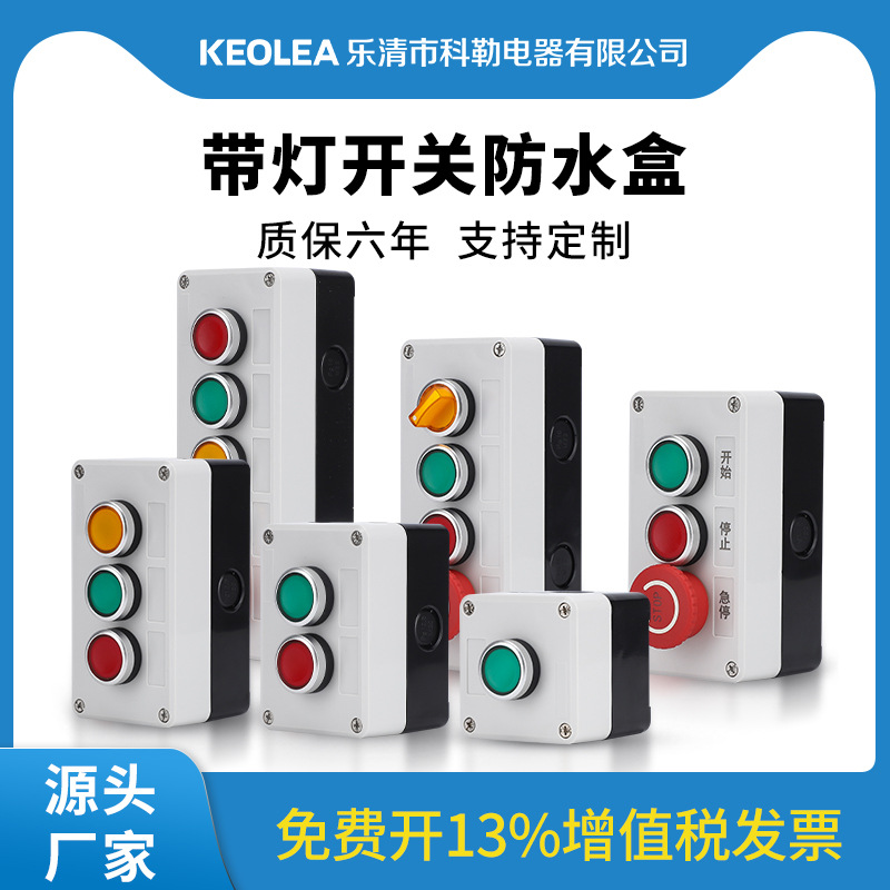 带灯按钮控制盒自复位启动停止防水电源点动24V220V电气防水手持